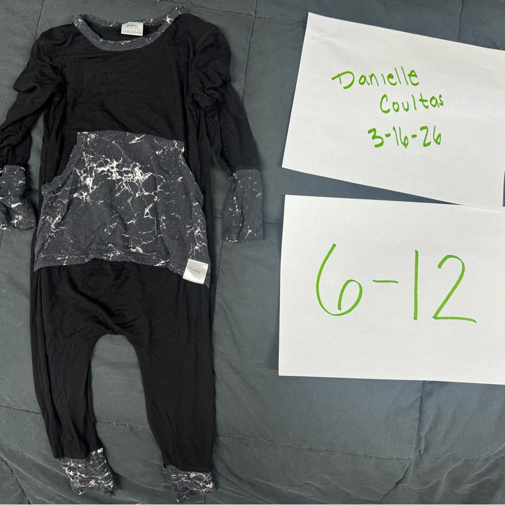 Black Baby One-Piece Romper with Marble Accent